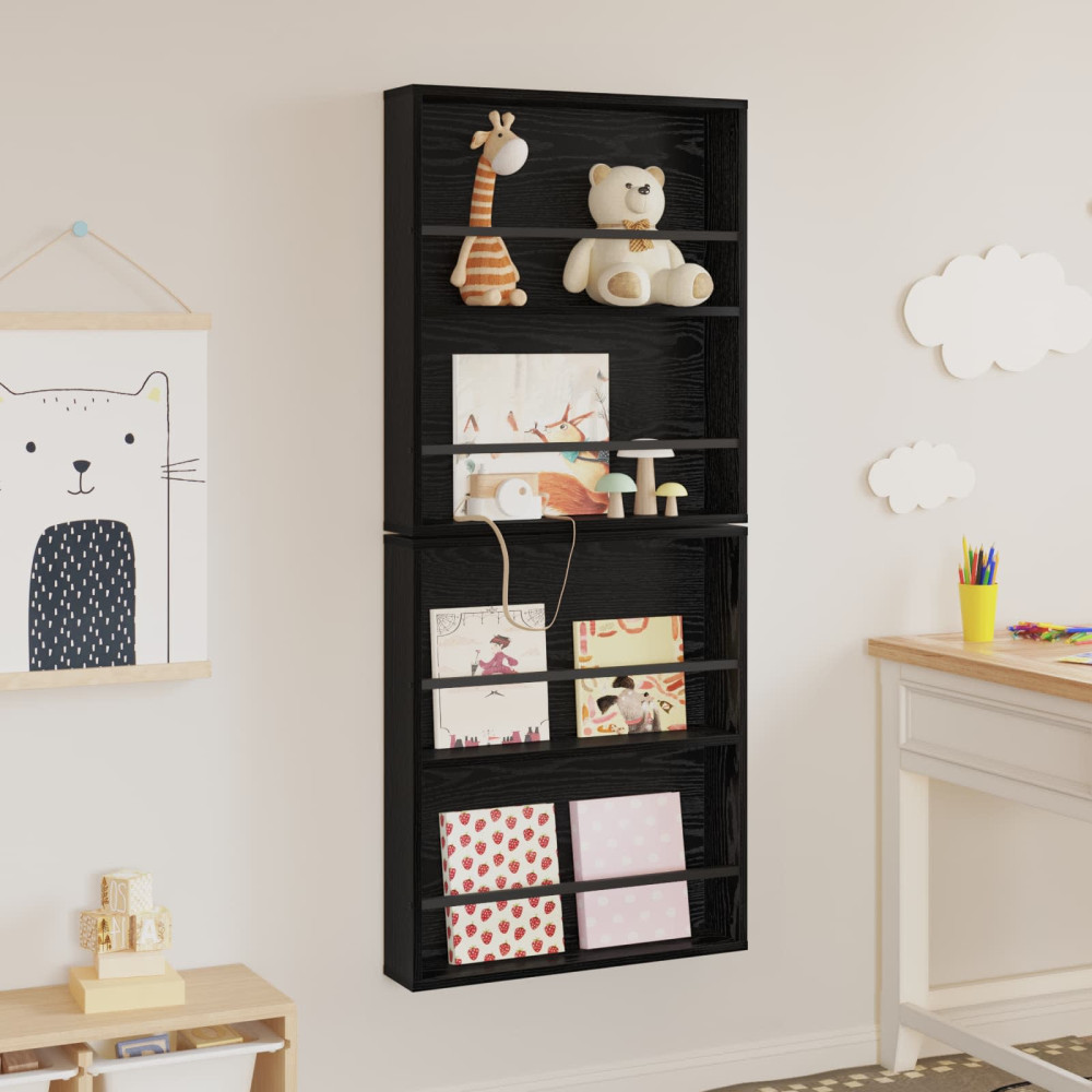 Produktbild för Tidningshylla 2 pcs Svart Ek 60 x 12 x 70 cm Konstruerat trä