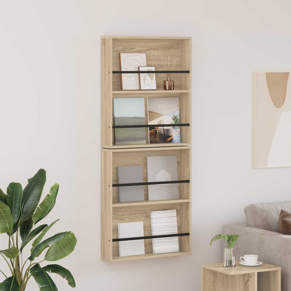Produktbild för Tidningshylla 2 pcs Sonoma-ek 60 x 12 x 70 cm Konstruerat trä