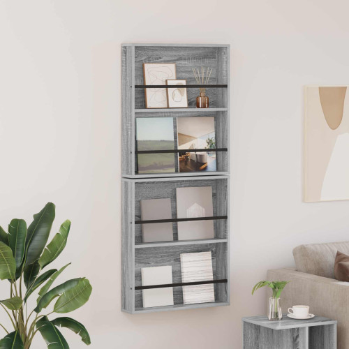 vidaXL Tidningshylla 2 pcs Grå Sonoma 60 x 12 x 70 cm Konstruerat trä
