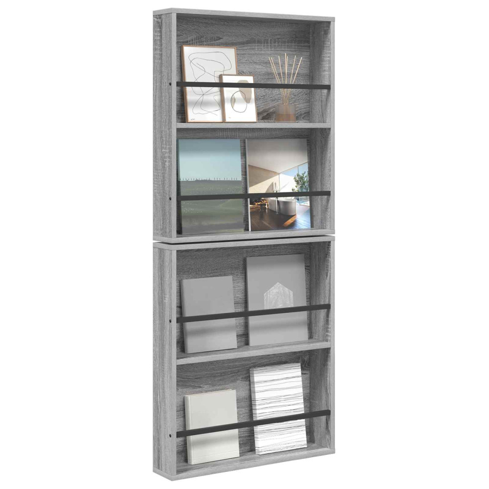 Produktbild för Tidningshylla 2 pcs Grå Sonoma 60 x 12 x 70 cm Konstruerat trä