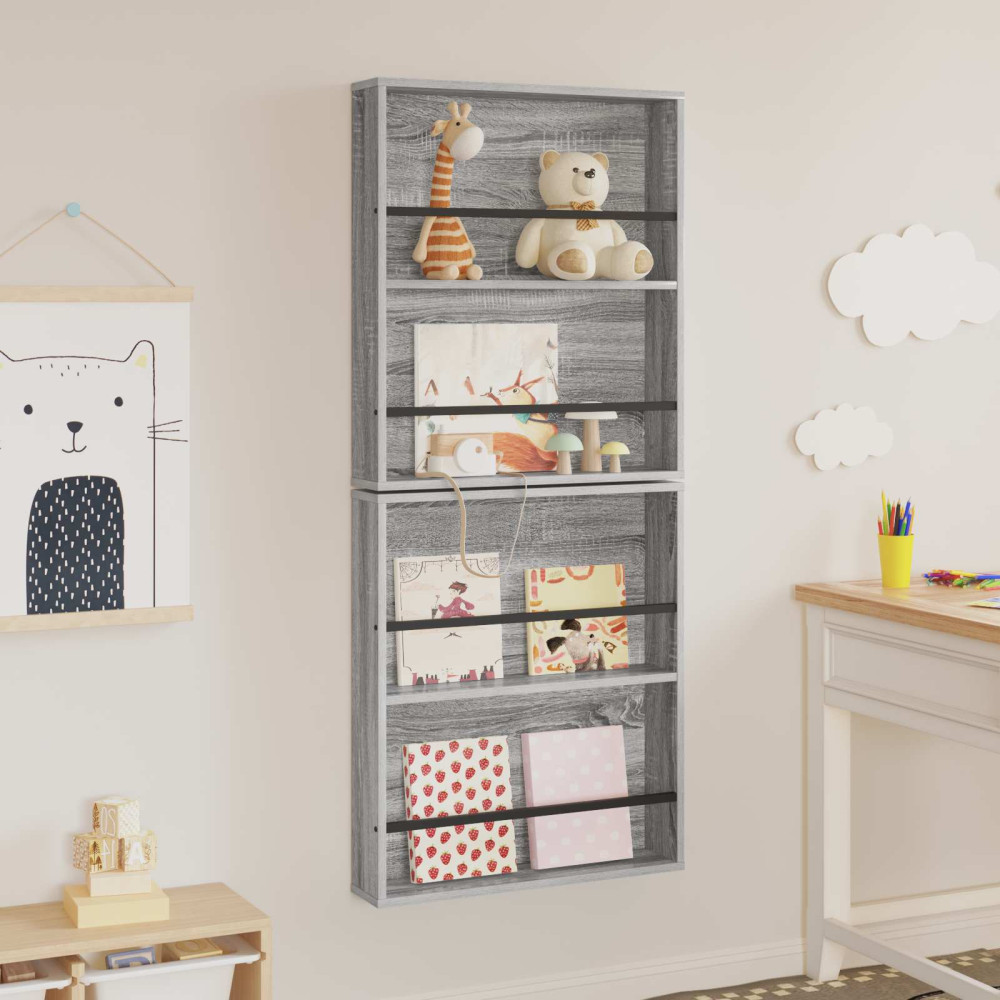 Produktbild för Tidningshylla 2 pcs Grå Sonoma 60 x 12 x 70 cm Konstruerat trä