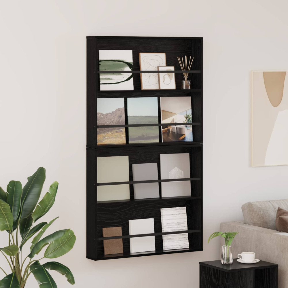 Produktbild för Tidningshylla 2 pcs Svart Ek 80 x 12 x 70 cm Konstruerat trä