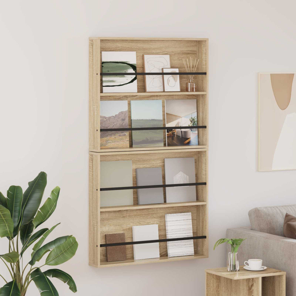 Produktbild för Tidningshylla 2 pcs Sonoma-ek 80 x 12 x 70 cm Konstruerat trä
