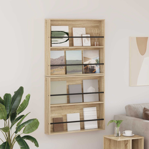 vidaXL Tidningshylla 2 pcs Sonoma-ek 80 x 12 x 70 cm Konstruerat trä