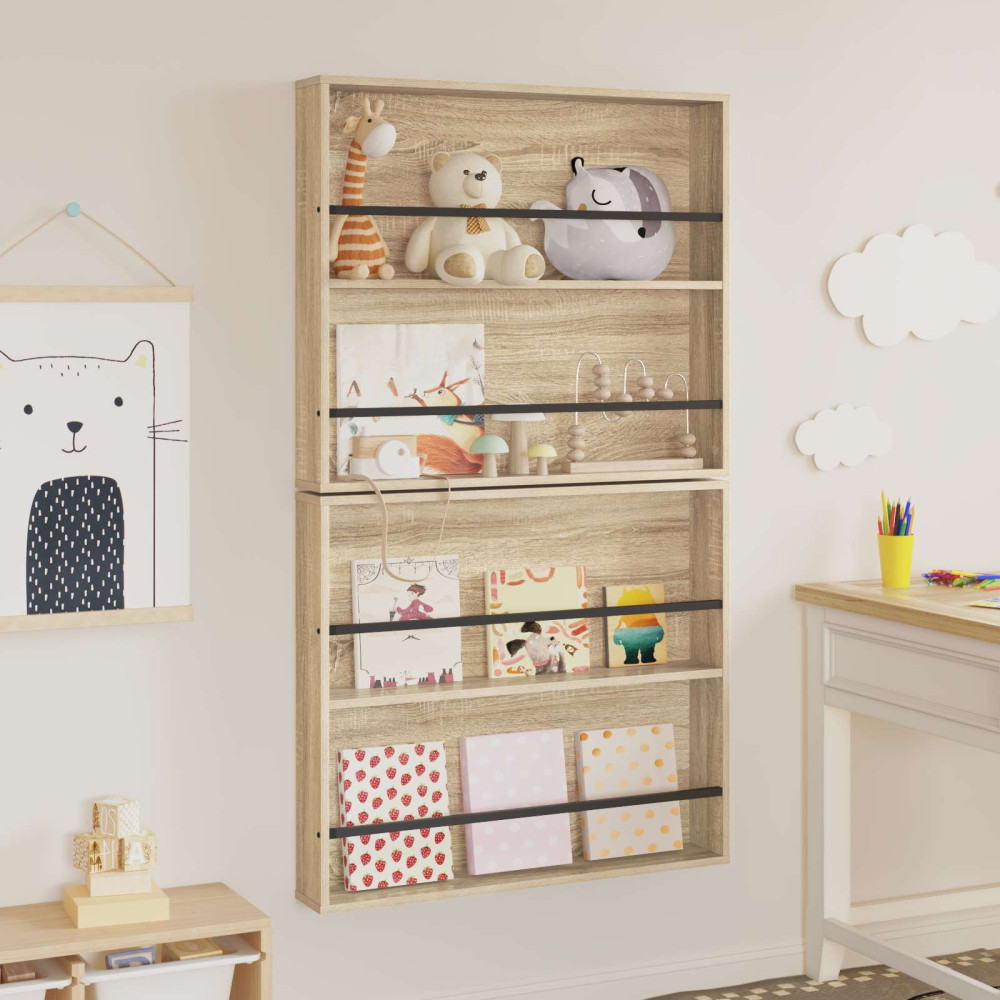 Produktbild för Tidningshylla 2 pcs Sonoma-ek 80 x 12 x 70 cm Konstruerat trä