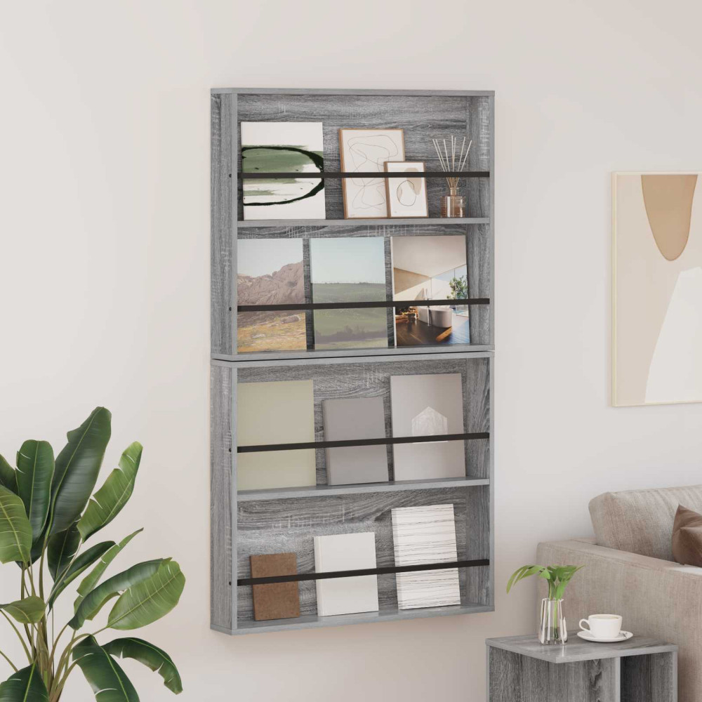 Produktbild för Tidningshylla 2 pcs Grå Sonoma 80 x 12 x 70 cm Konstruerat trä