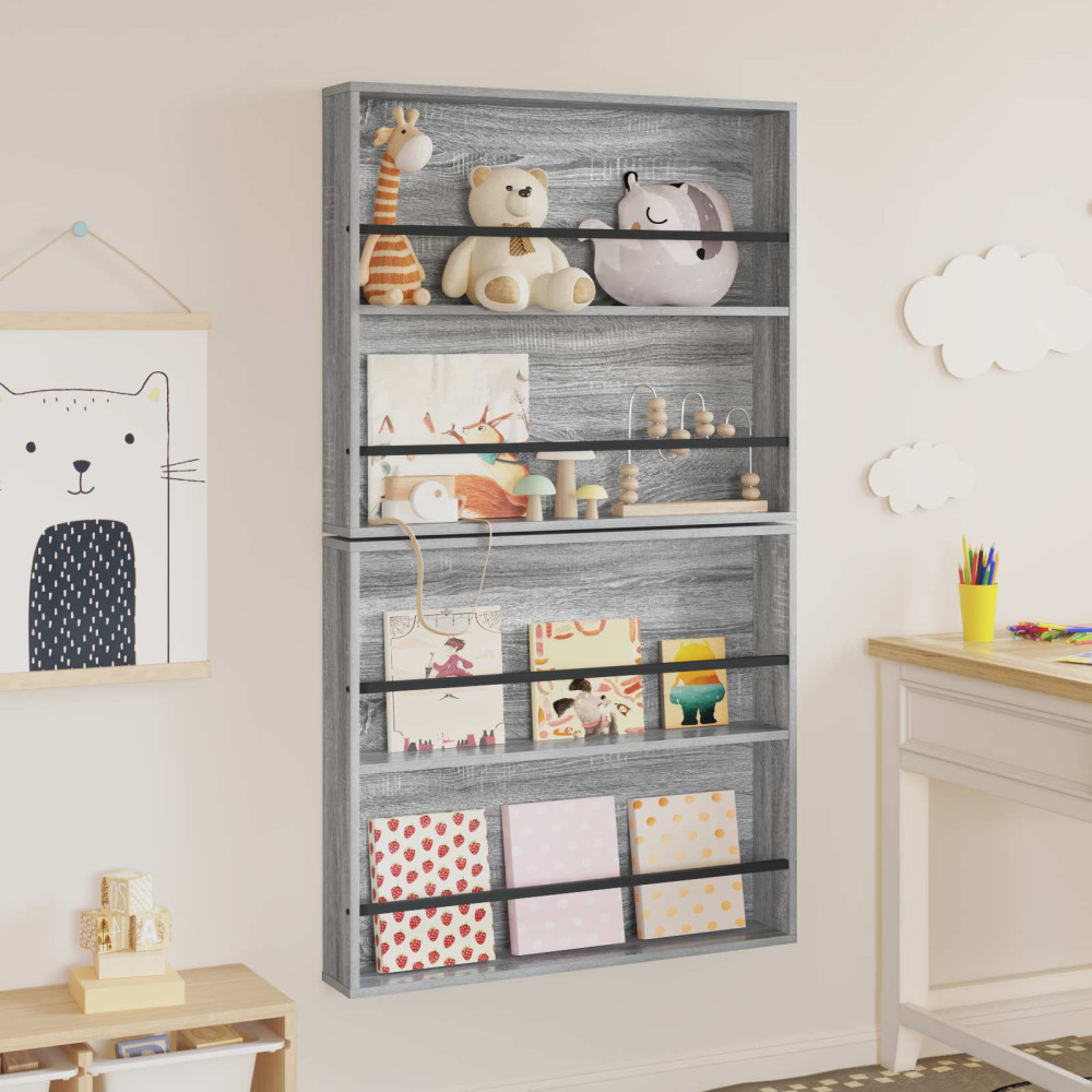 Produktbild för Tidningshylla 2 pcs Grå Sonoma 80 x 12 x 70 cm Konstruerat trä