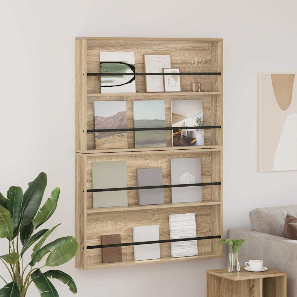 Produktbild för Tidningshylla 2 pcs Sonoma-ek 100 x 12 x 70 cm Konstruerat trä