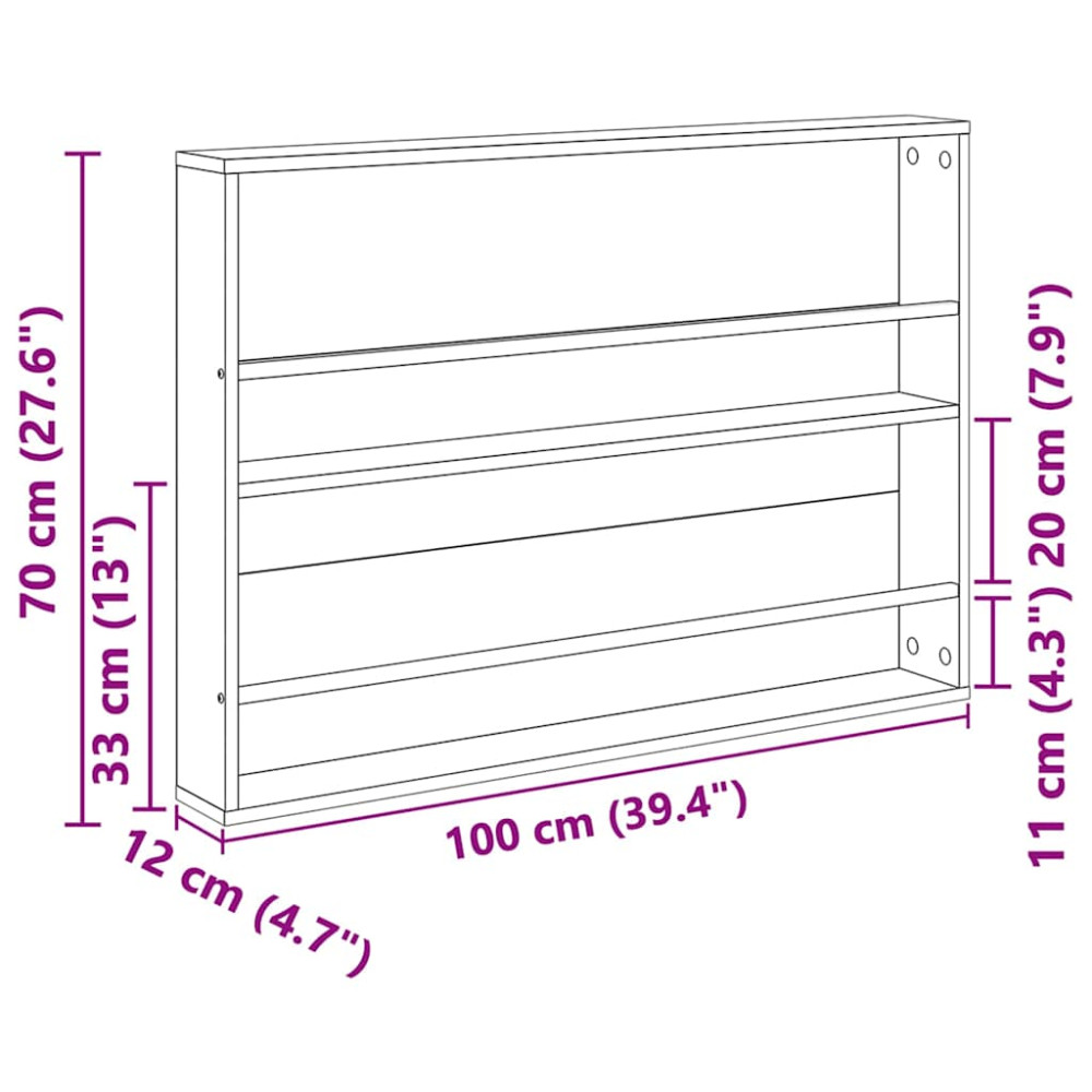 Produktbild för Tidningshylla Grå Sonoma 100 x 12 x 70 cm Konstruerat trä