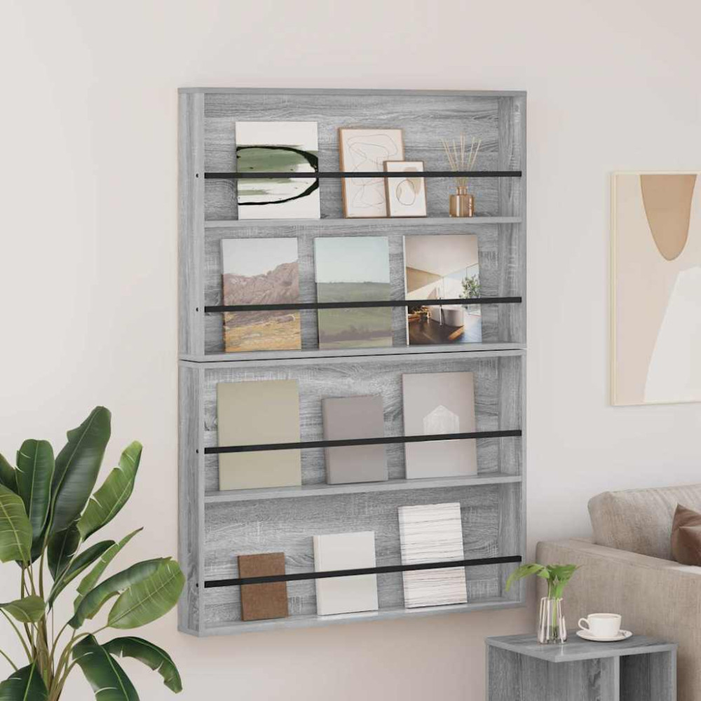 Produktbild för Tidningshylla 2 pcs Grå Sonoma 100 x 12 x 70 cm Konstruerat trä