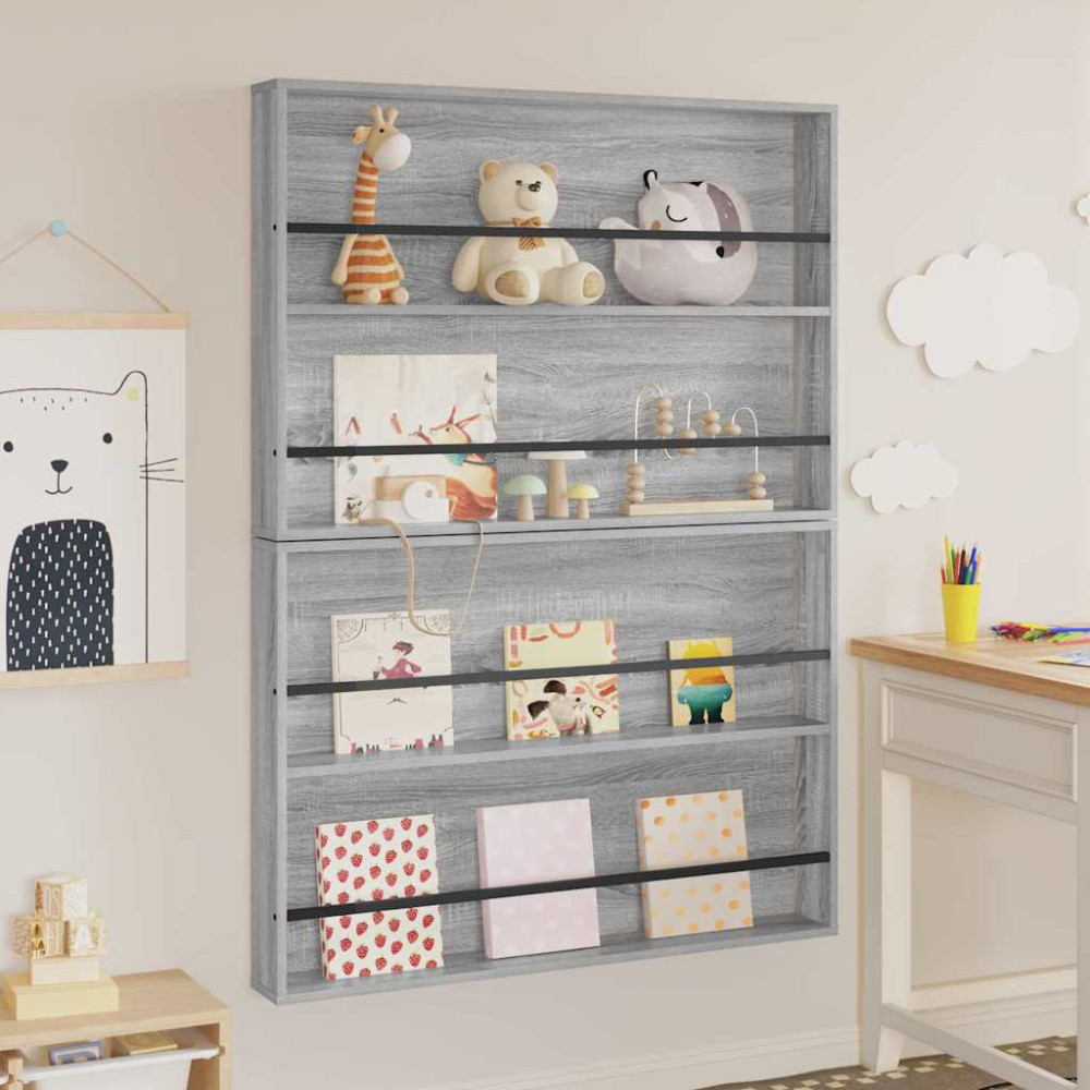 Produktbild för Tidningshylla 2 pcs Grå Sonoma 100 x 12 x 70 cm Konstruerat trä