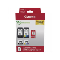 Produktbild för Canon PG-575/CL-576 Photo Paper Value Pack - 2-pack - svart, färg (cyan, magenta, gul) - original - bläckpatron/papperssats