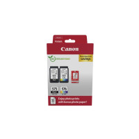 Produktbild för Canon PG-575/CL-576 Photo Paper Value Pack - 2-pack - svart, färg (cyan, magenta, gul) - original - bläckpatron/papperssats