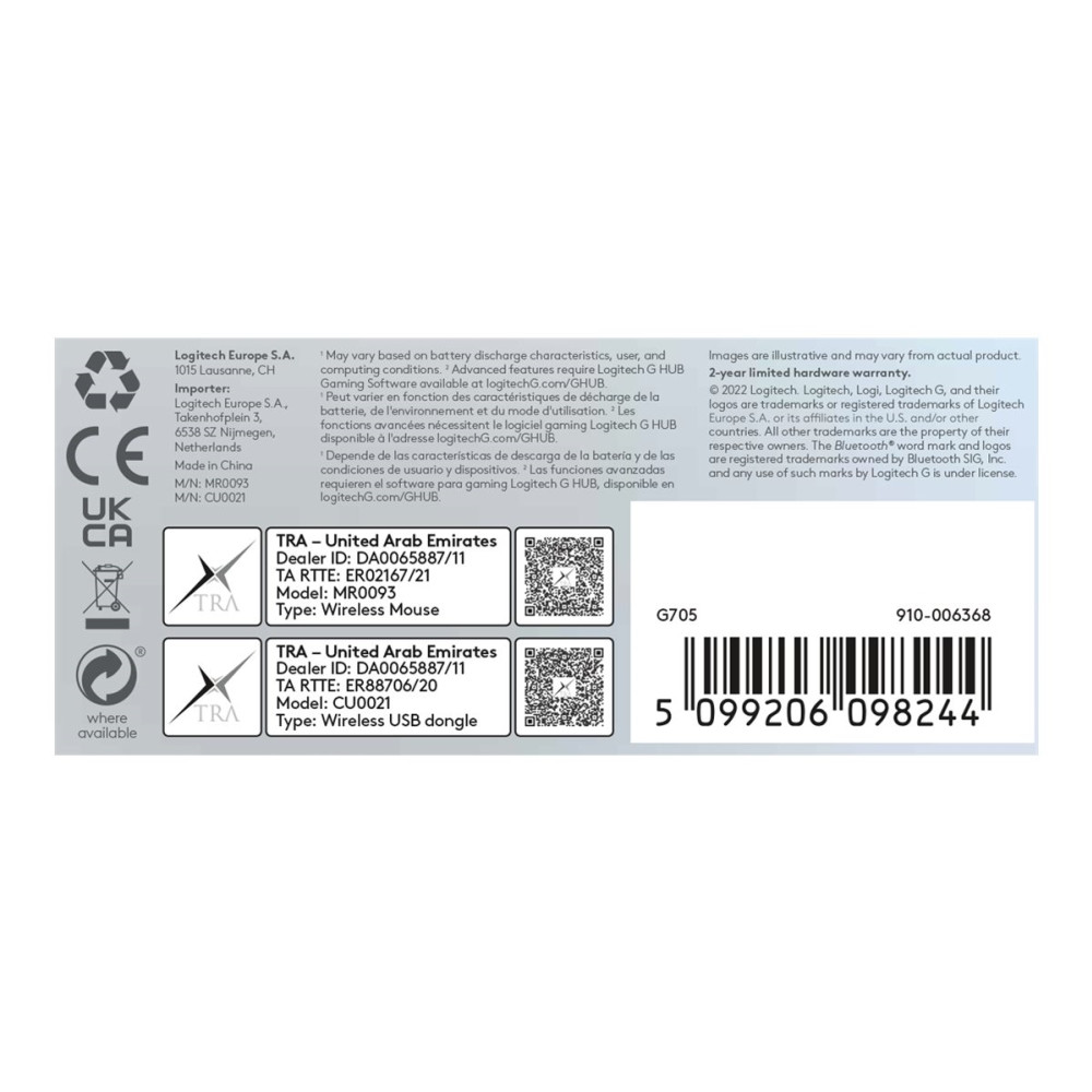 Produktbild för Logitech G G705 - mus - små händer - Bluetooth - vit