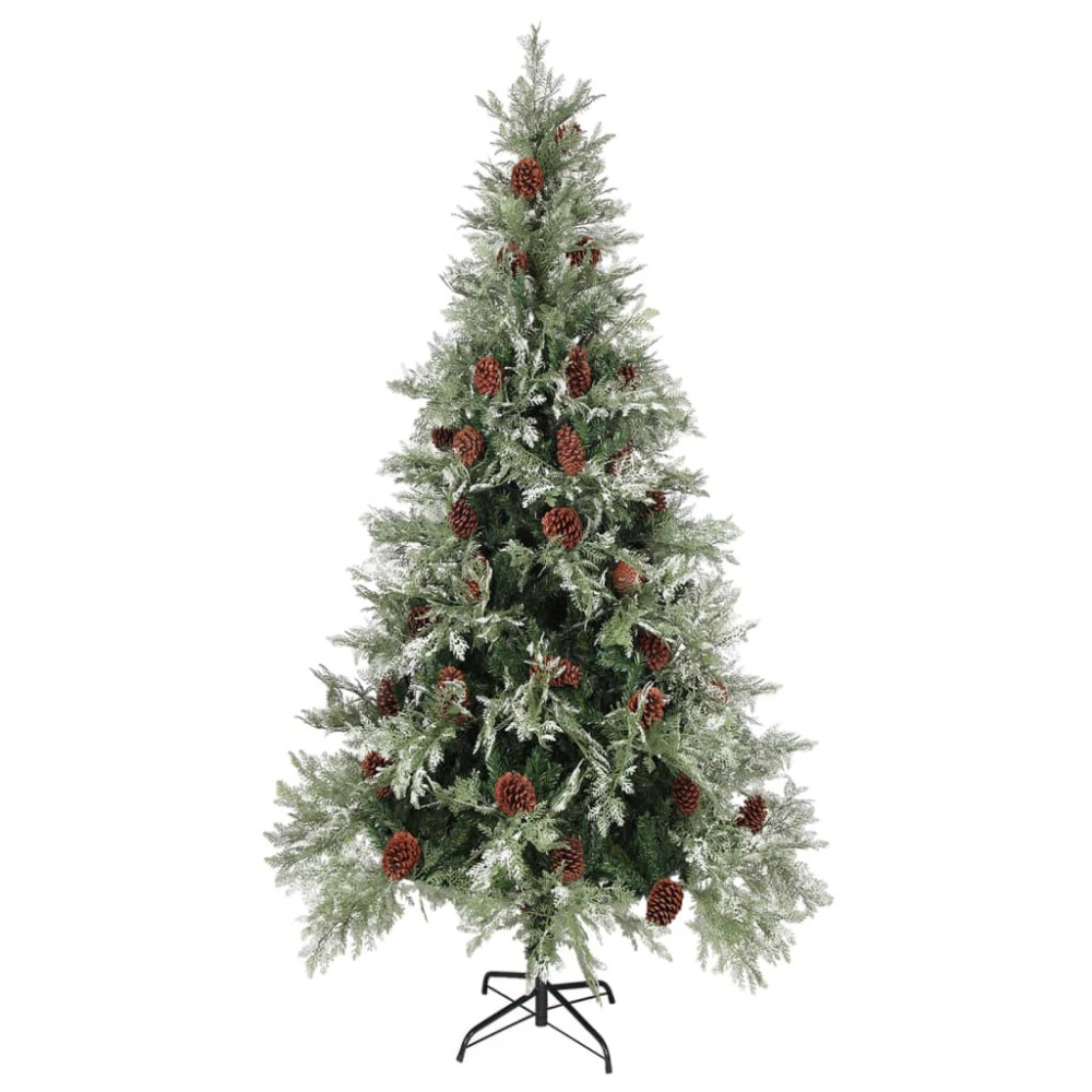 Produktbild för Belyst julgran med kottar grön&vit 225 cm PVC&PE