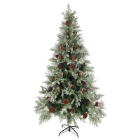 Produktbild för Belyst julgran med kottar grön&vit 225 cm PVC&PE