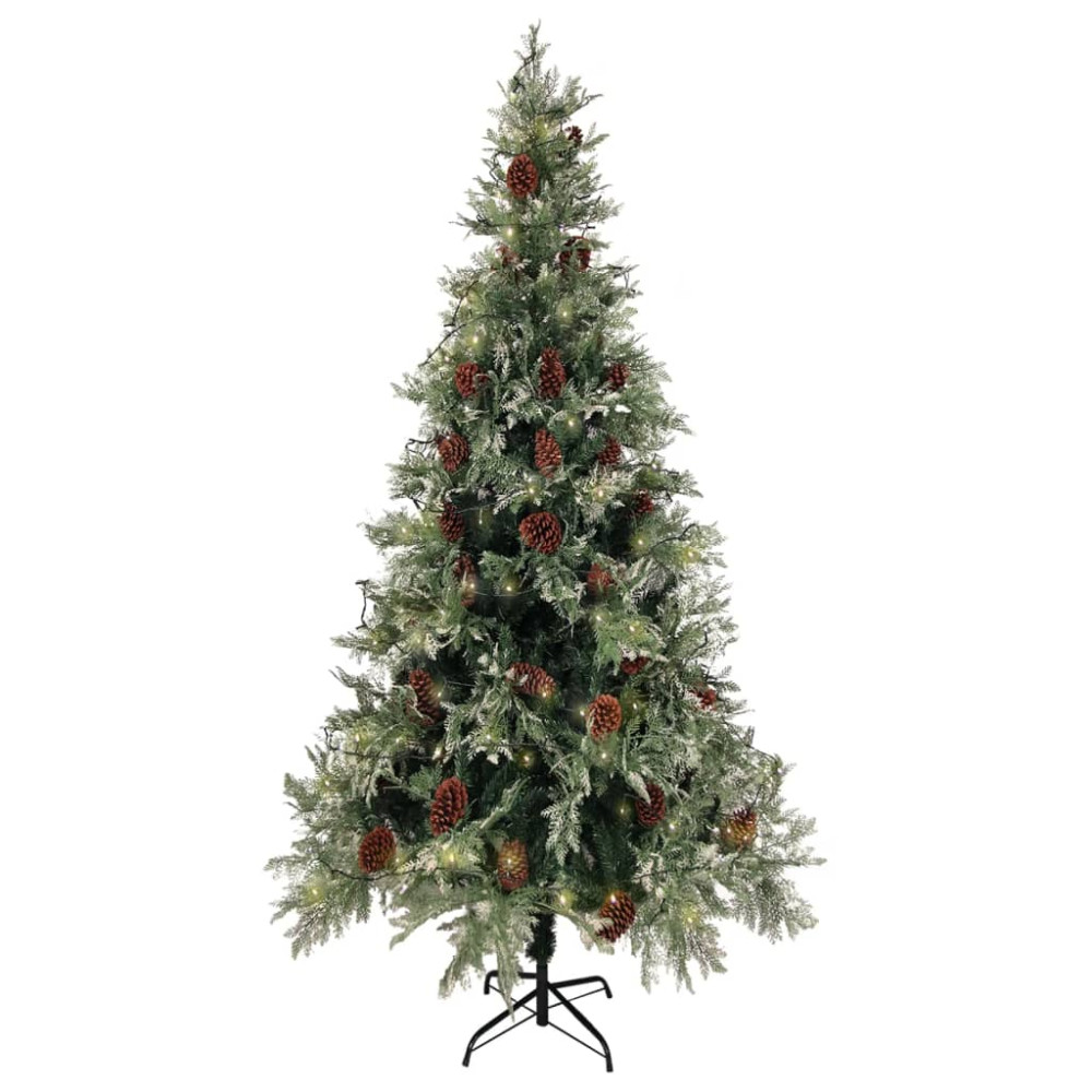 Produktbild för Belyst julgran med kottar grön&vit 225 cm PVC&PE