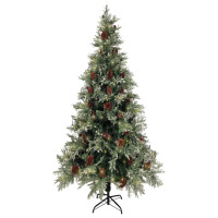 Produktbild för Belyst julgran med kottar grön&vit 225 cm PVC&PE