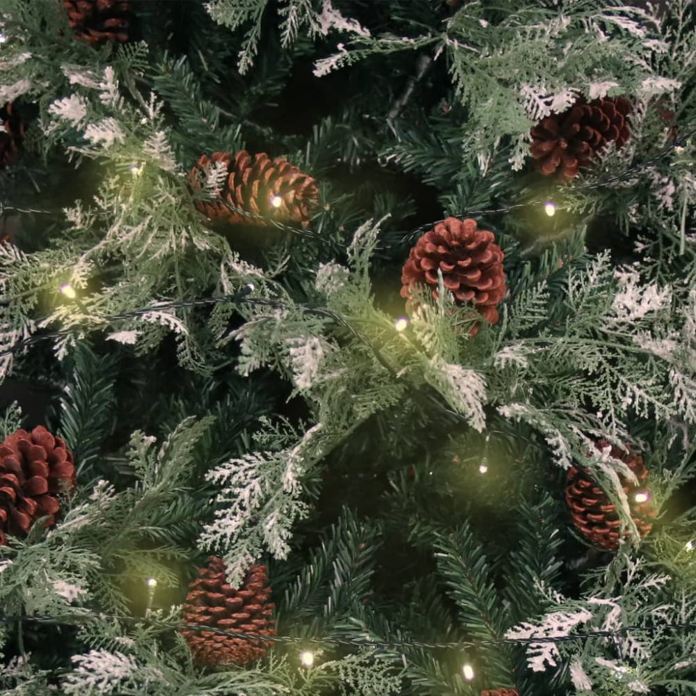 Produktbild för Belyst julgran med kottar grön&vit 225 cm PVC&PE