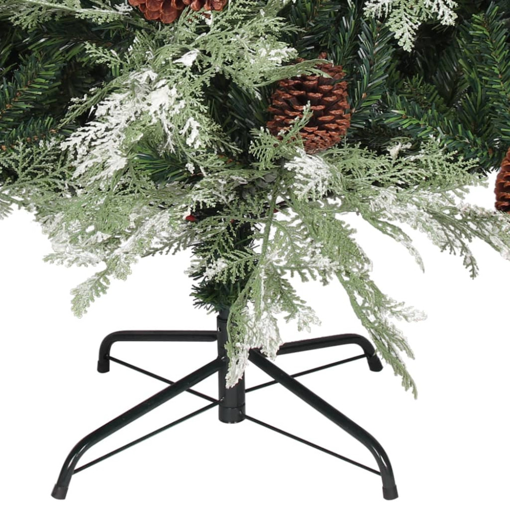 Produktbild för Belyst julgran med kottar grön&vit 225 cm PVC&PE