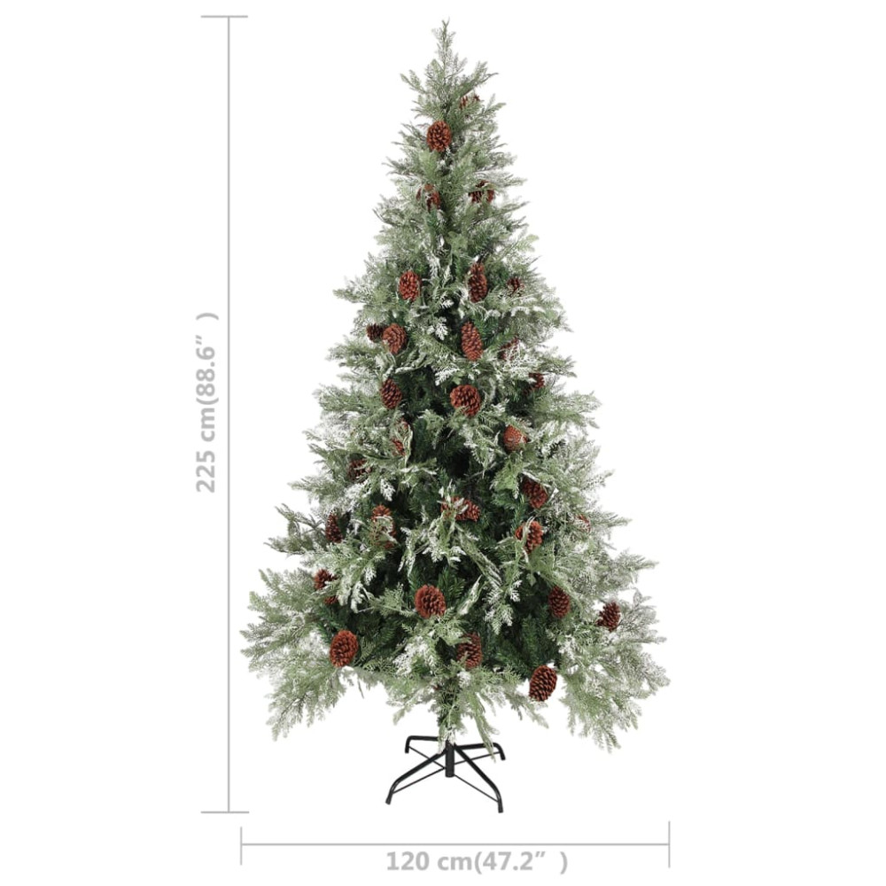 Produktbild för Belyst julgran med kottar grön&vit 225 cm PVC&PE