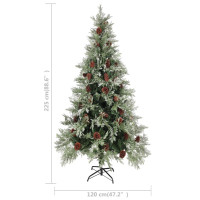 Produktbild för Belyst julgran med kottar grön&vit 225 cm PVC&PE