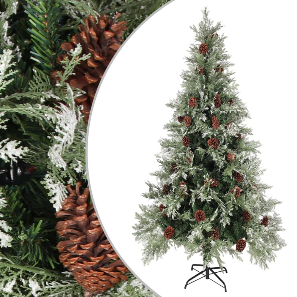 Produktbild för Plastgran och kottar grön och vit 225 cm PVC&PE