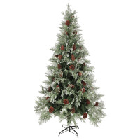 Produktbild för Plastgran och kottar grön och vit 225 cm PVC&PE