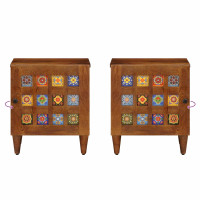 Produktbild för Nattduksbord 2 pcs Brun 40 x 33 x 46 cm Massivt mangoträ