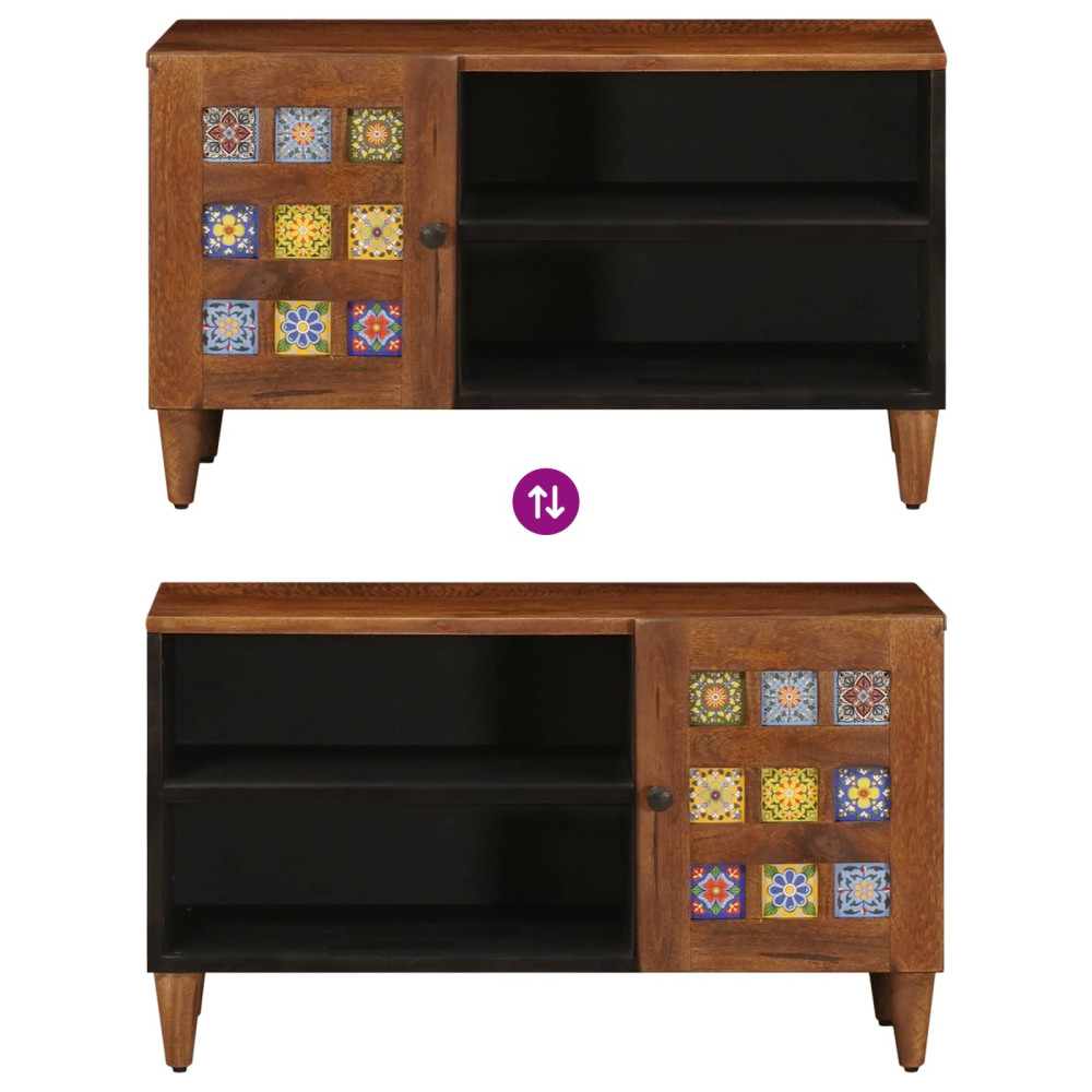 Produktbild för TV-skåp med lagring Valnöt 80 x 33 x 46 cm Massivt mangoträ