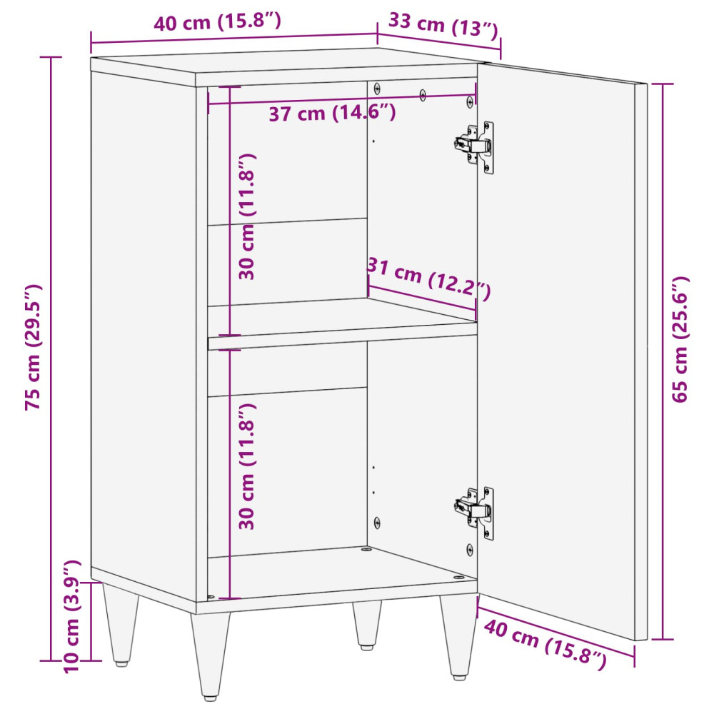 Produktbild för Sideboard med lagring Valnöt 40 x 33 x 75 cm Massivt mangoträ