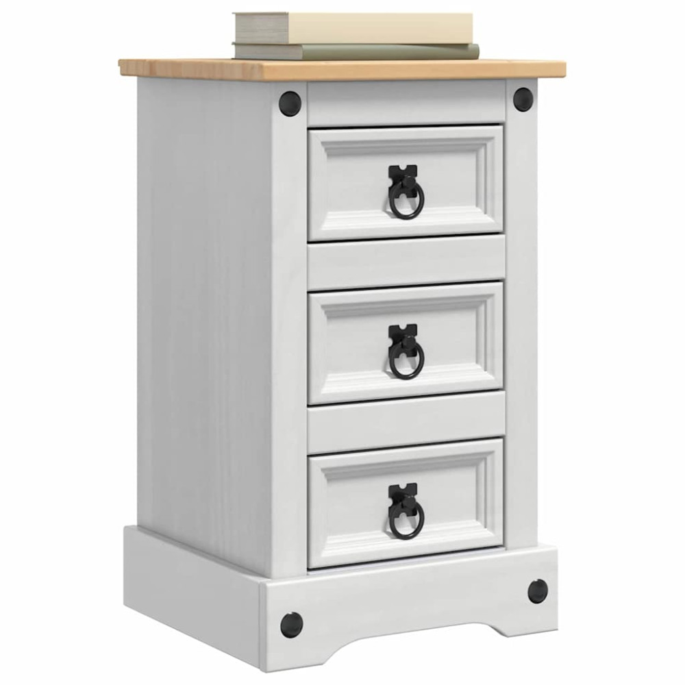 Produktbild för Sängbord med låda Corona Vit 35 x 32,5 x 58 cm Massiv furu