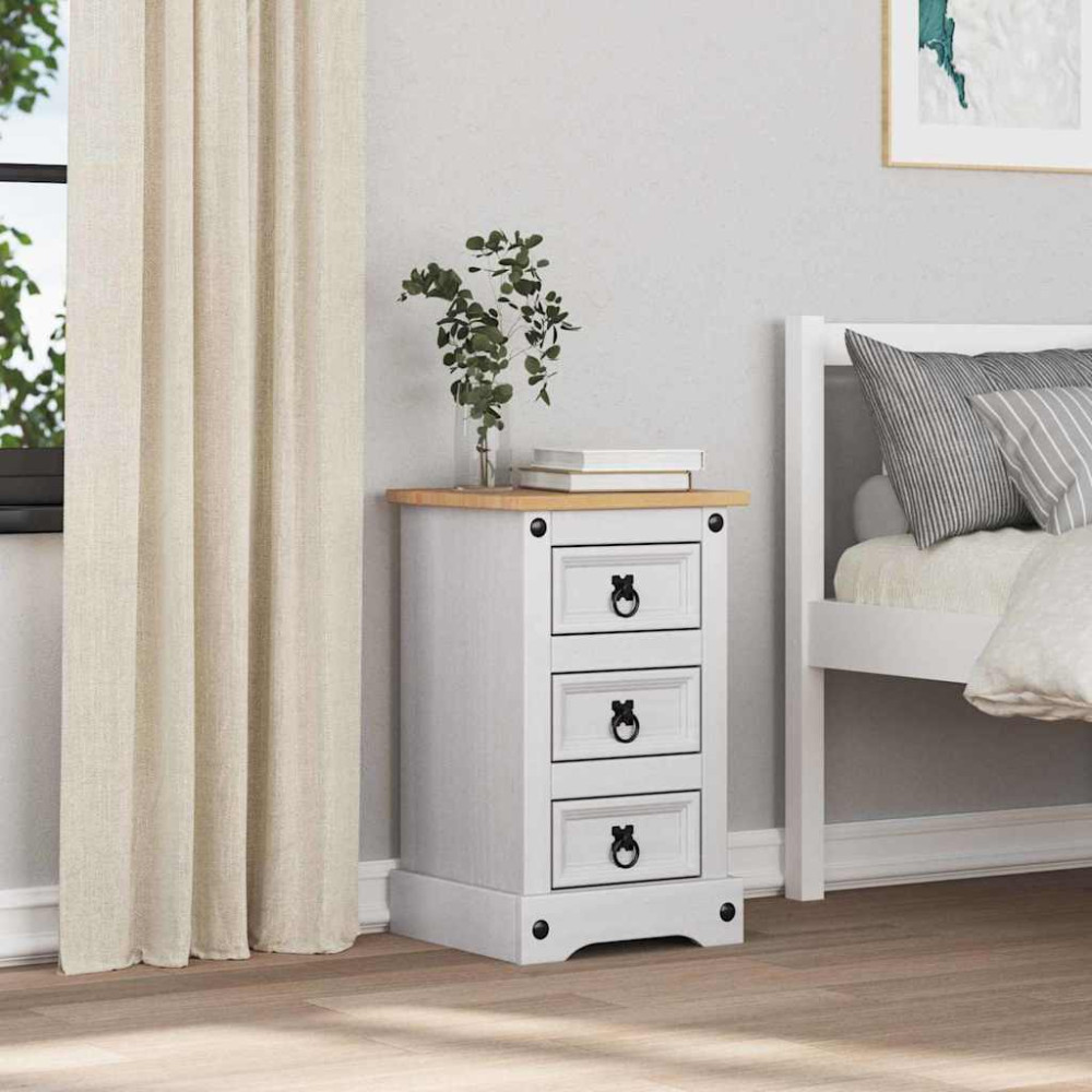 Produktbild för Sängbord med låda Corona Vit 35 x 32,5 x 58 cm Massiv furu