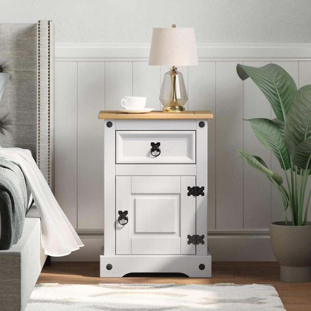 Produktbild för Sängbord med låda Corona Vit 45 x 35 x 64 cm Massiv furu