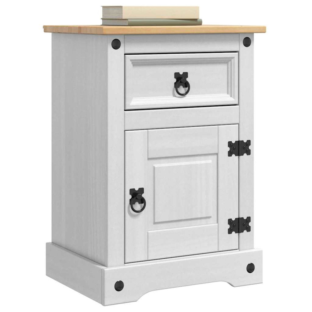 Produktbild för Sängbord med låda Corona Vit 45 x 35 x 64 cm Massiv furu