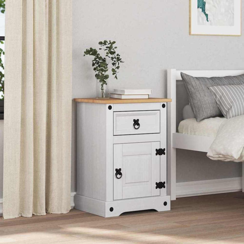 Produktbild för Sängbord med låda Corona Vit 45 x 35 x 64 cm Massiv furu