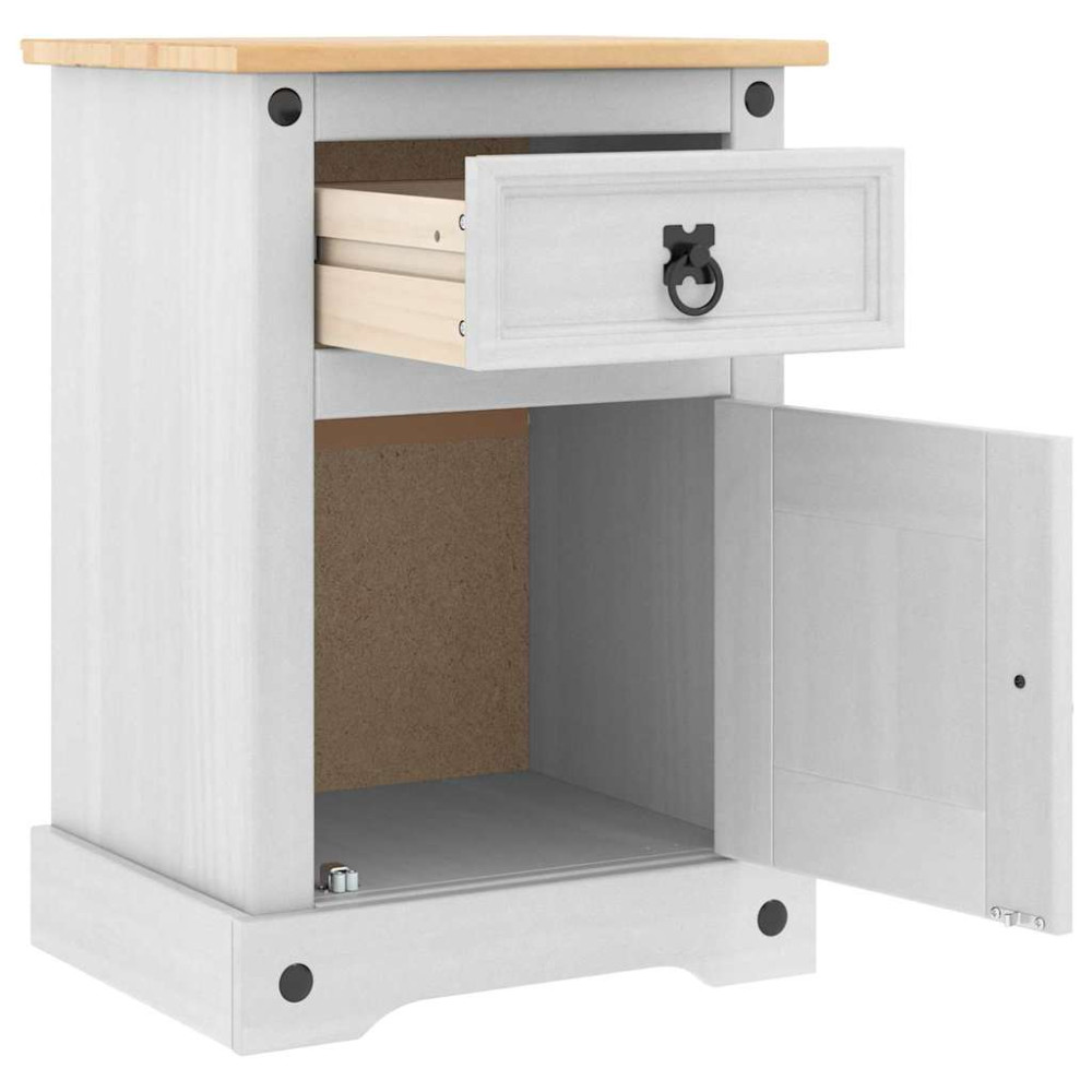Produktbild för Sängbord med låda Corona Vit 45 x 35 x 64 cm Massiv furu