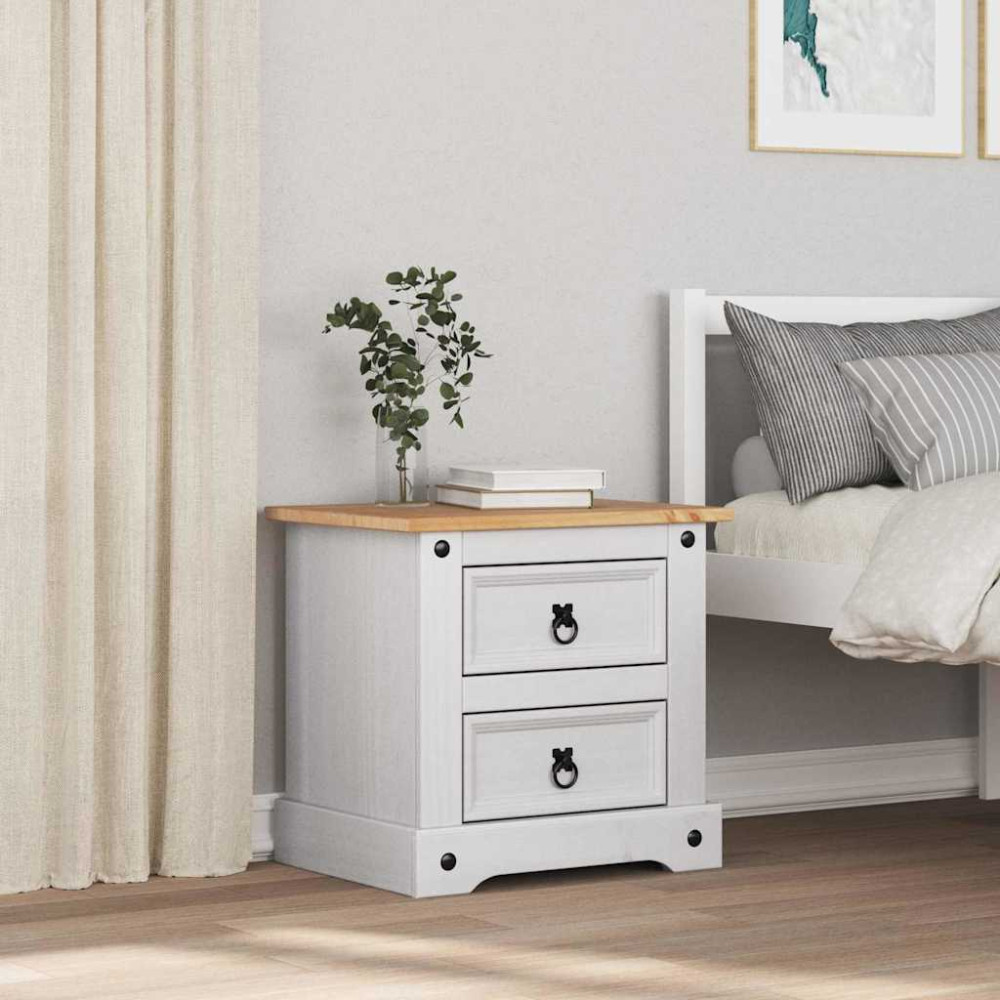 Produktbild för Sängbord med låda Corona Vit 53 x 39 x 47 cm Massiv furu