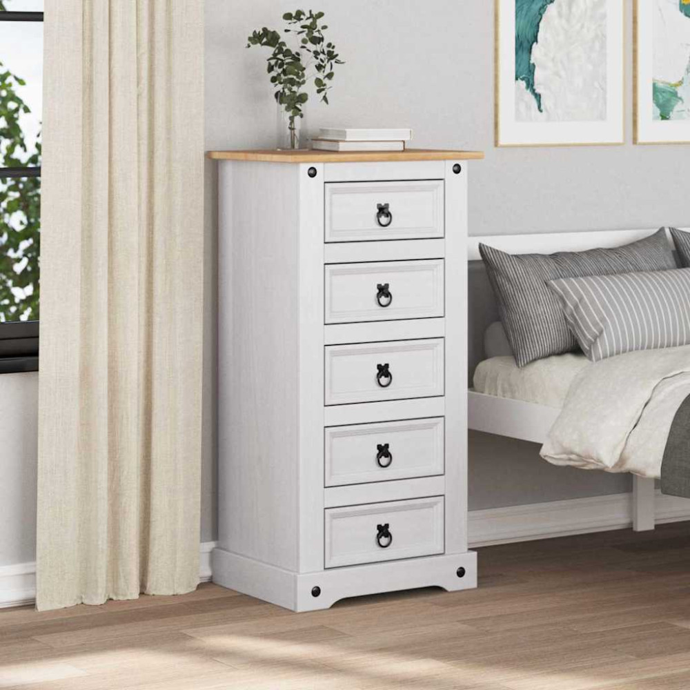 Produktbild för Sängbord med låda Corona Vit 53 x 39 x 103 cm Massiv furu