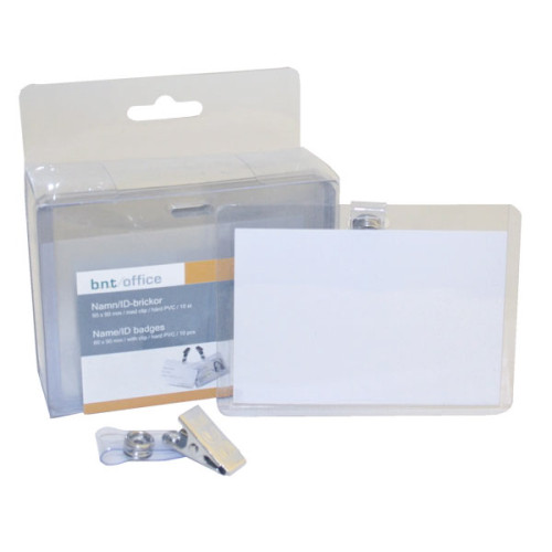 BNTOFFICE Namnskyltklämma/rem ID-kort 90x60 mm hård 10-pack bred öppni...