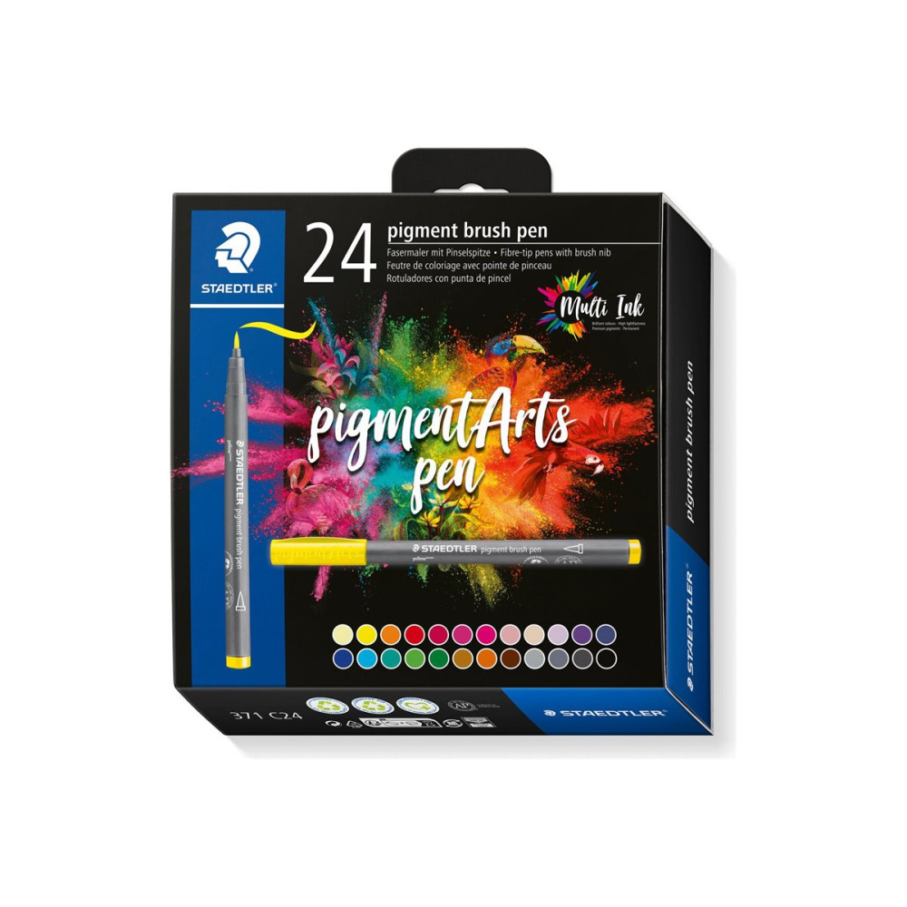 Produktbild för STAEDTLER 371 - penselpenna - gul, pastellgul, röd, magenta, light rose, vinröd, blå, ljusblå, turkos, indigoblå, orange, ljus persika, grön, pilgrön, violett, rödviolett, ljust lavendel, rå sienna, brun, umbra, cool grå medium, mörk kall grå, gråsvart, n