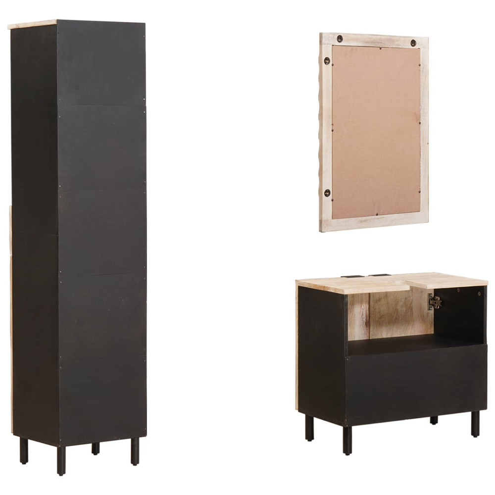 Produktbild för Badrum Set med låda 3 pcs Vit Tvätt Finish Massivt mangoträ