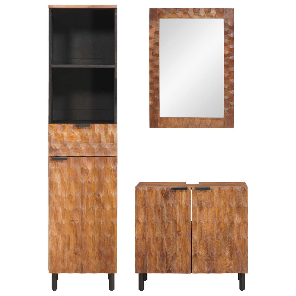 Produktbild för Badrum Set med låda 3 pcs Akaciabrun finish Massivt mangoträ