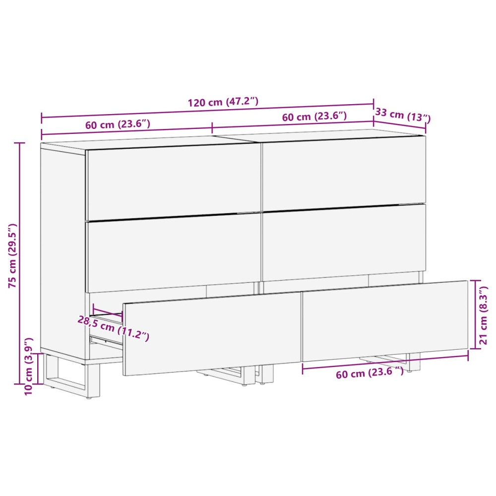 Produktbild för Sideboard 2 pcs Brun 60 x 33 x 75 cm Massivt mangoträ