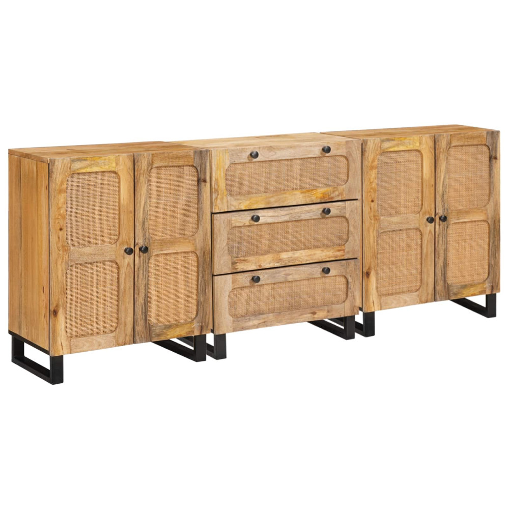 Produktbild för Sideboard 3 pcs Brun 180 x 33 x 75 cm Massivt mangoträ