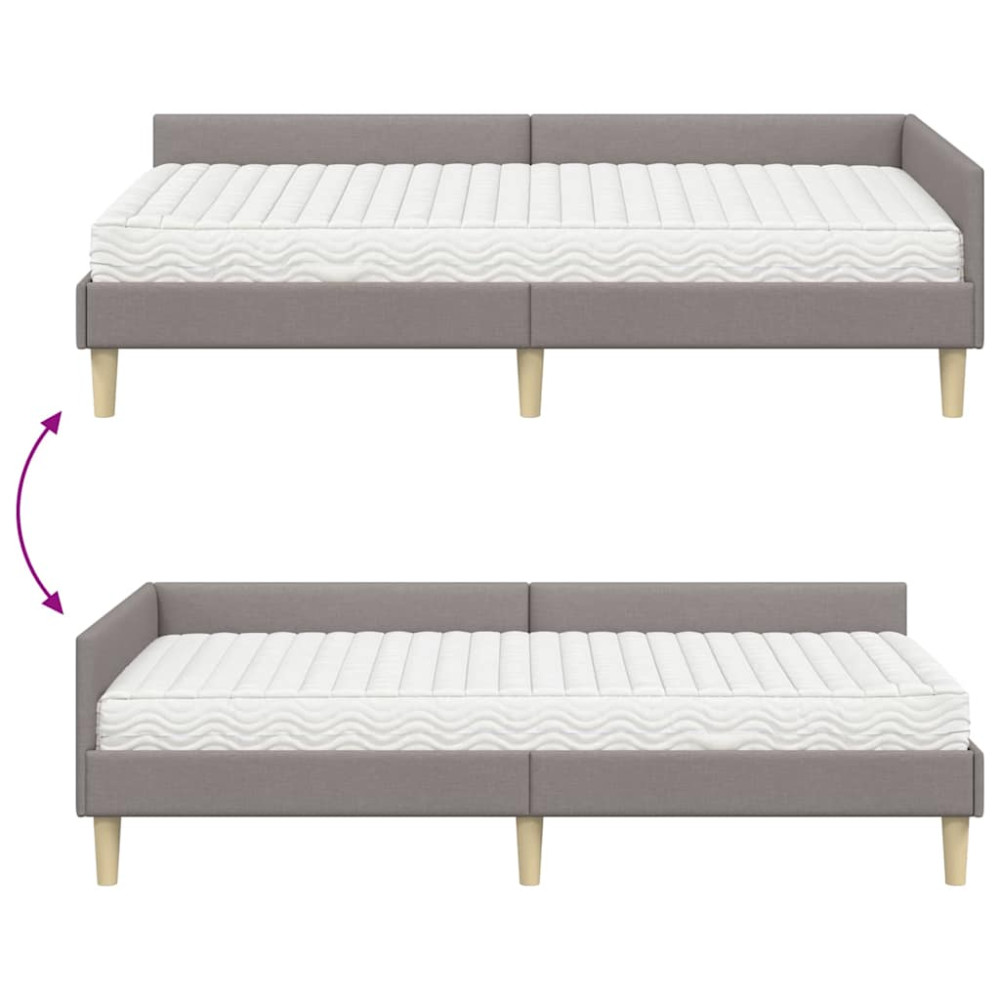 Produktbild för Hörn Sängram med Madrass med madrass 2 pcs Taupe tyg