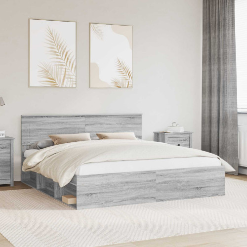 vidaXL Sängram med huvudgavel Grå Sonoma 200 x 200 cm Konstruerat trä