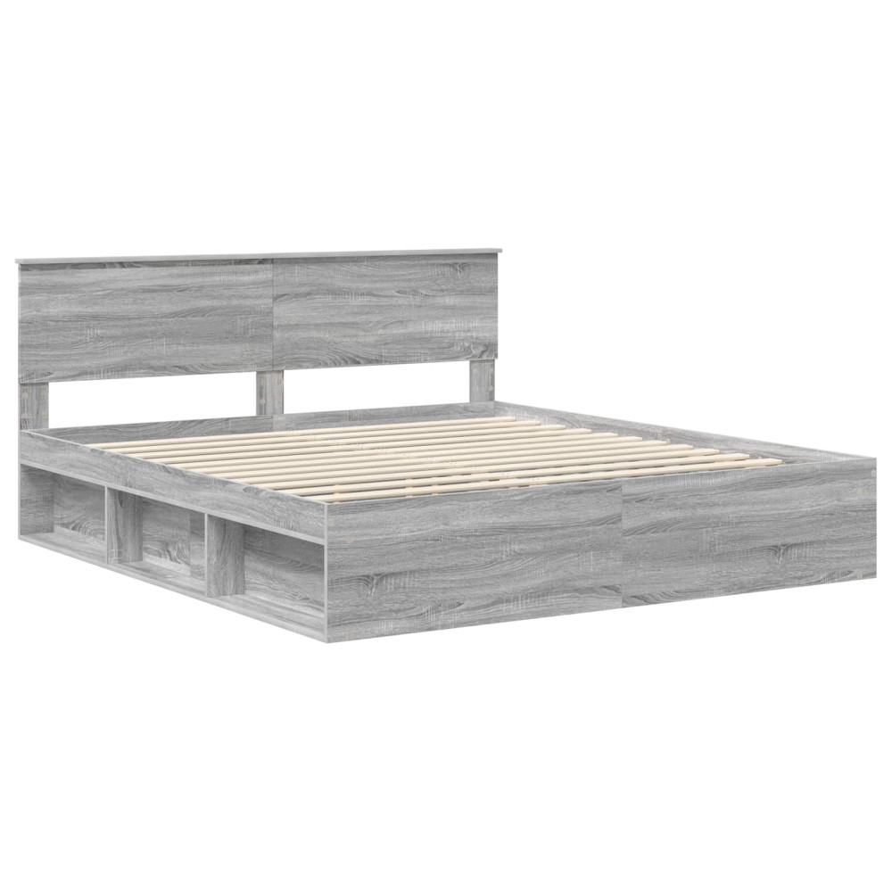 Produktbild för Sängram med huvudgavel Grå Sonoma 200 x 200 cm Konstruerat trä