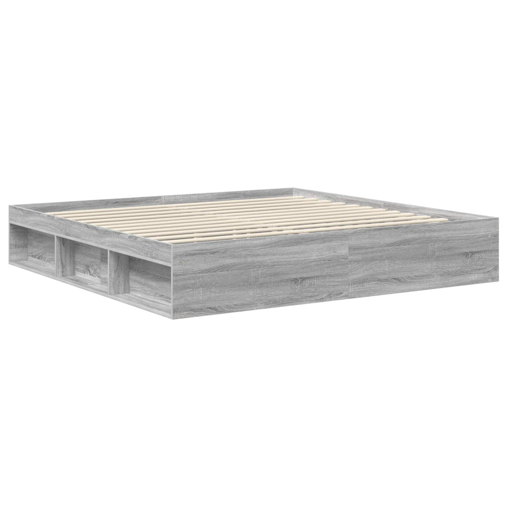 Produktbild för Sängram med huvudgavel Grå Sonoma 200 x 200 cm Konstruerat trä