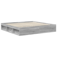 Produktbild för Sängram med huvudgavel Grå Sonoma 200 x 200 cm Konstruerat trä
